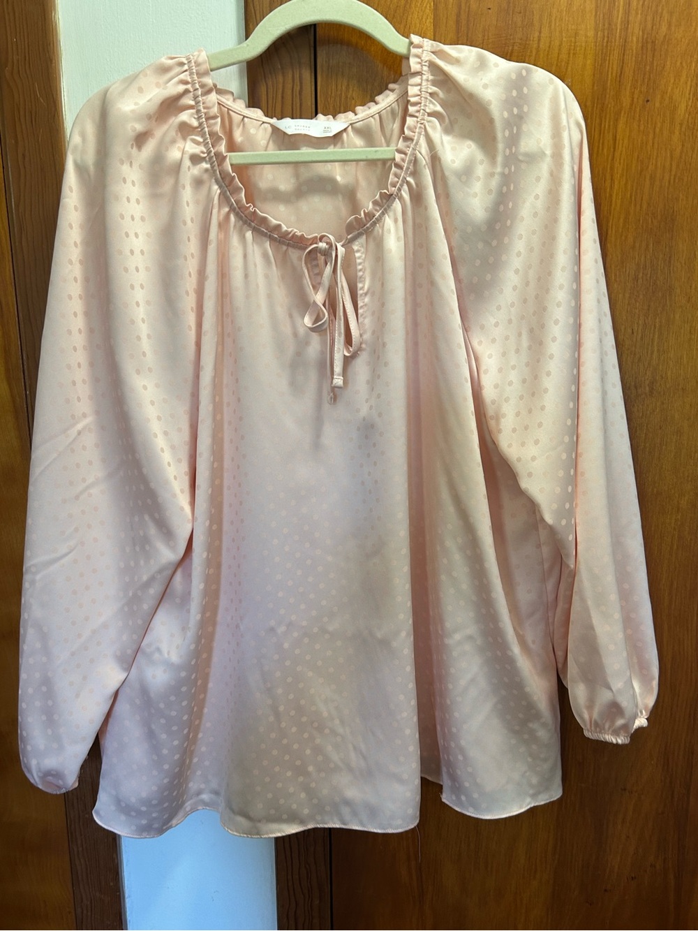 LC Lauren Conrad Blush Pink Polka Dot Satin Peasant Top